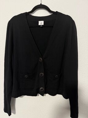 CAbi Black Button-Front V-Neck Cardigan